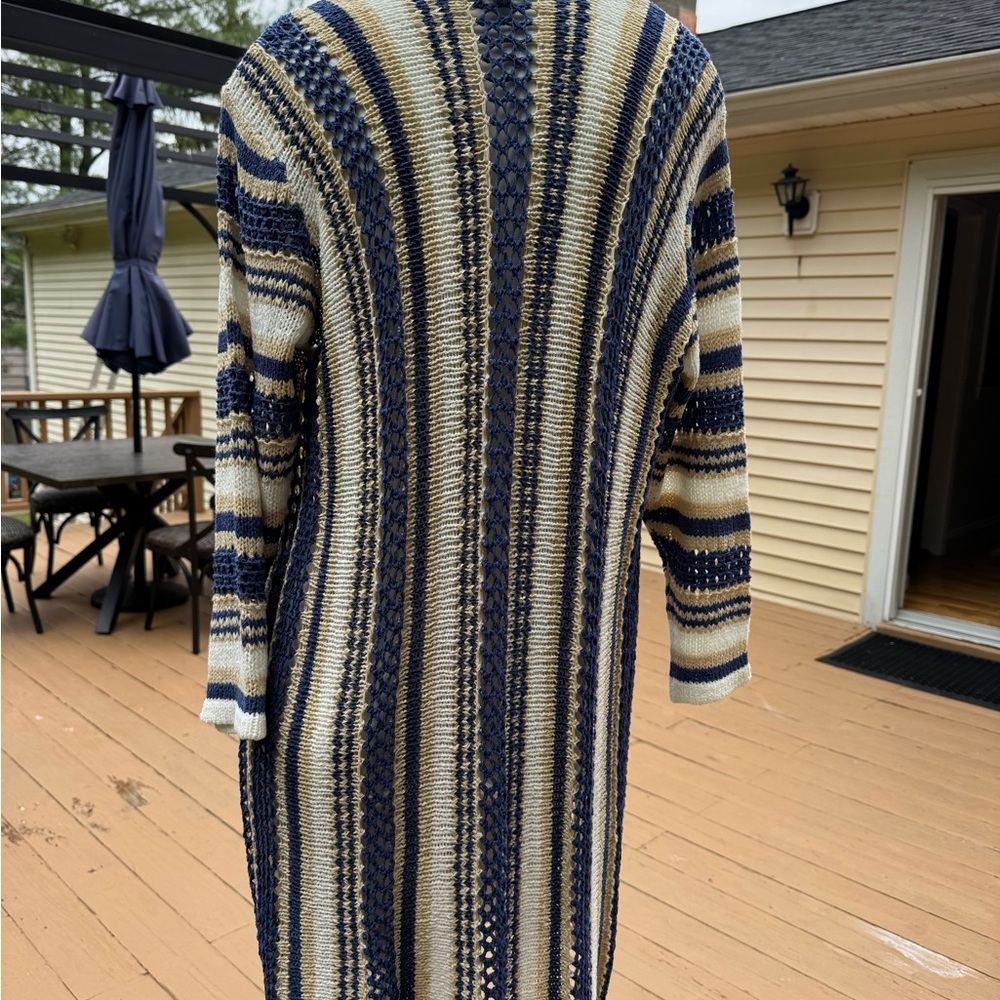 North Style Cardigan Striped Blue and Cream Women's Long Sleeve Style size large - Picture 5 of 8
